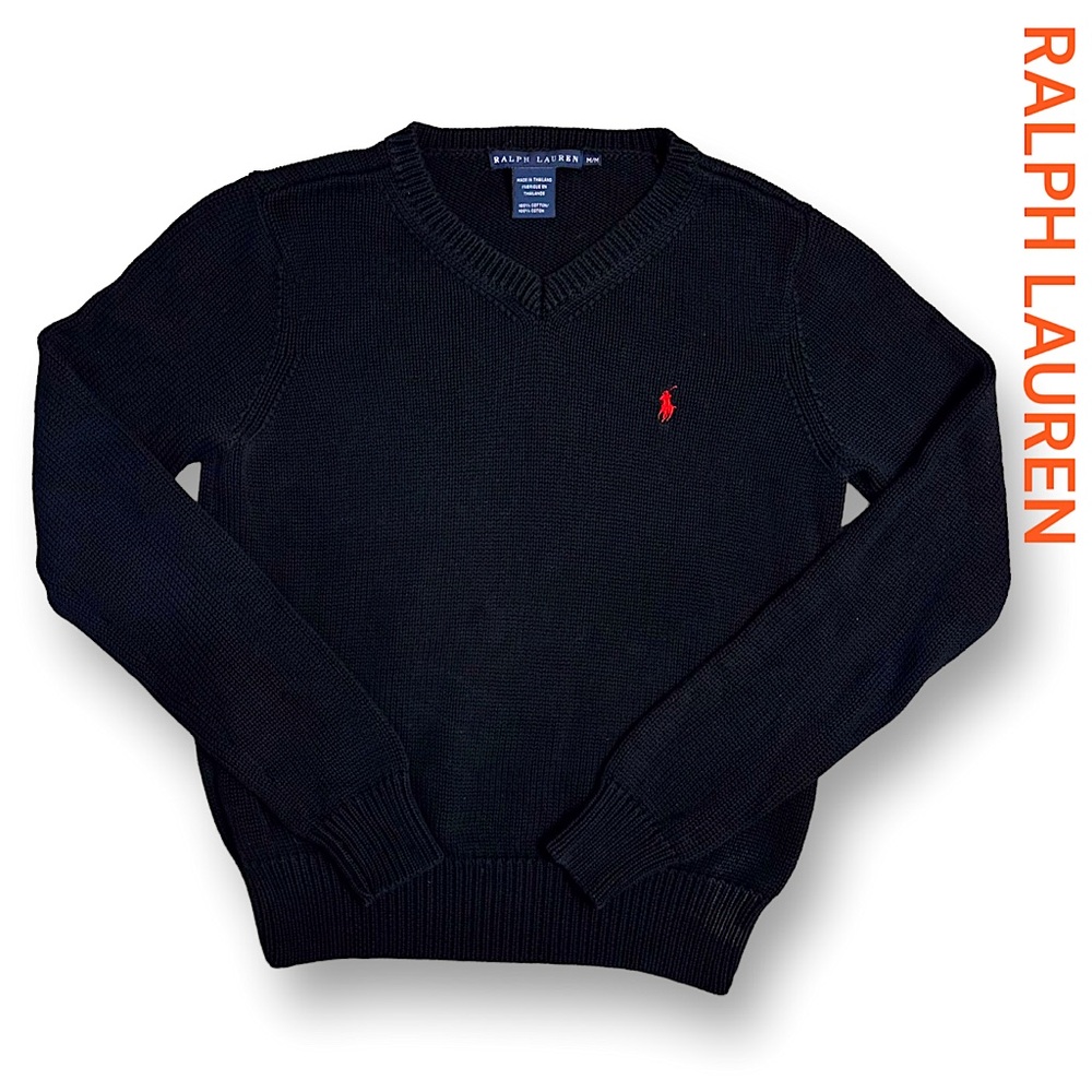RALPH LAUREN BLUE LABEL COTTON KNIT VNECK SZ M
